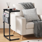 HOOBRO End Table, C Shaped Side Table with Storage Shelf, Small C Table for Couch, Adjustable Height Side Table for Small Spaces, 29.5'' Tall Couch Table that Slide Under BK29SF01-BB77SF01