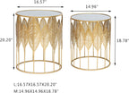 Homebeez Gold Nesting Tables Set of 2, Glam Leaf Design Round End Table with Stainless Steel Top for Living Room & Bedroom, No Assembly Required