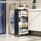 KLM 4 Tier Black Slim Storage Cart with Handle, Slide Out Storage Rolling Utility Cart for Kitchen, Laundry, Narrow Places-6.7" W