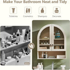 IFGET Bathroom Arched Wall Cabinet, 23.6'' Wide Medicine Cabinet with Adjustable Shelves & Acrylic Glass Doors, Over The Toilet Storage Wall Mount Cabinet for Laundry Room,Kitchen & Living Room, Cream