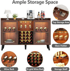 Loomie Wine Bar Cabinet with LED Light, Home Coffee Cabinet with Wine Rack and Glass Holder, Kitchen Buffet Sideboard W Storage Shelf, Freestanding Liquor Cabinet for Living Room, Dining Room (Walnut)