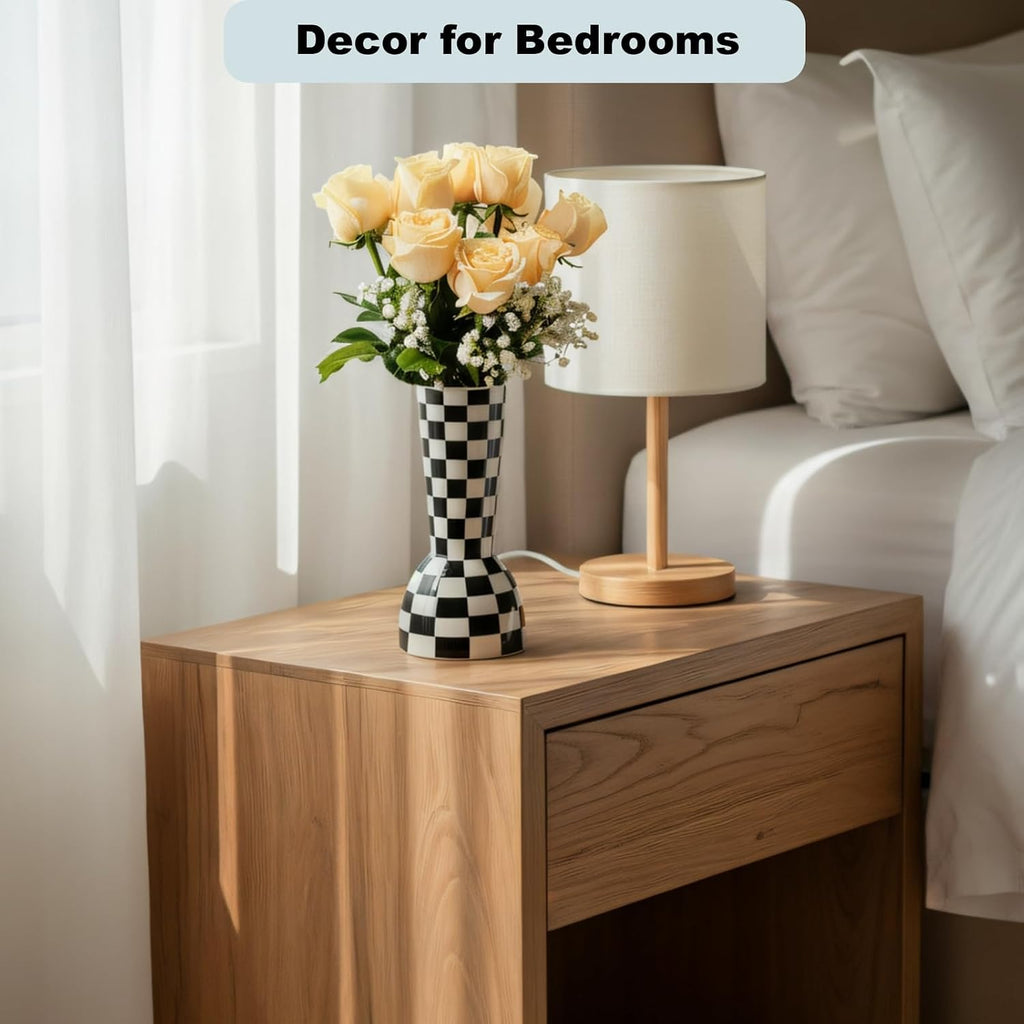 Black and White Checkered Vase, Aesthetic Modern Ins Cool Flower Vases for Home Decor, Entryway Table, Centerpieces Decoration, Kitchen, Living/Dining Room, Bedroom, Bathroom, Coffee Tables (Ceramic)