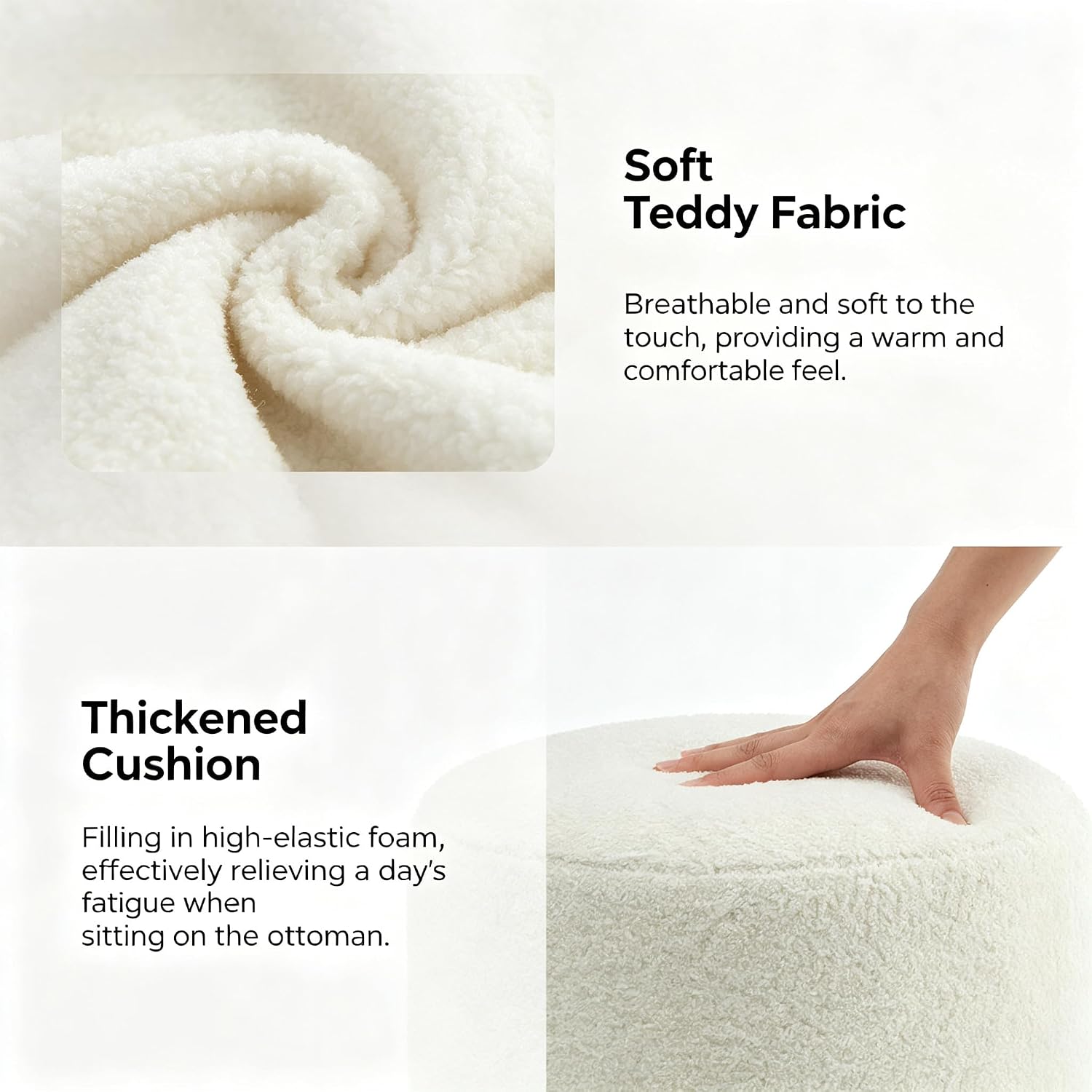 YDcosyfy Modern Round Ottoman, Teddy Fleece Vanity Stool Footrest, Upholstered Stool for Makeup, Bedroom, Living Room, White