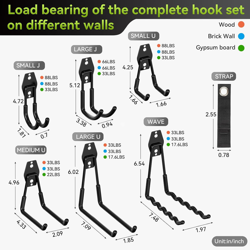 18 Pack Garage Hooks Heavy Duty, Utility Steel Garage Storage Hooks, Garage Organization System with Anti-Slip Wall Mount Hangers for Hanging Bike, Ladder, Garden Tools (Black)