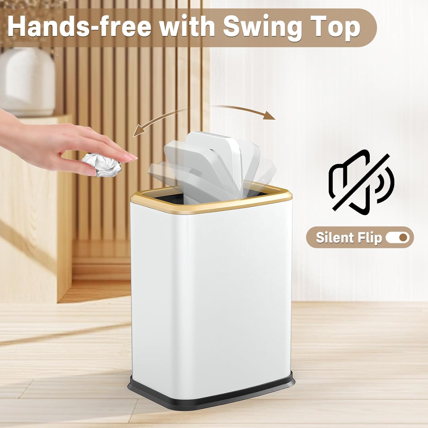 2.1 Gal Slim Bathroom Trash Can with Swing Lid, Rustproof Stainless Steel Small Garbage Can for Narrow Spaces & Toilet Side, Dog Proof Odor Control Waste Basket for Bedroom/Office, White