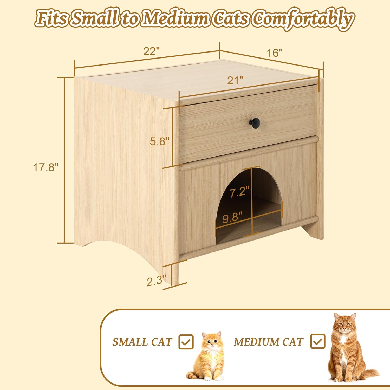 2-in-1 Nightstand with Drawer Wooden Cat Bed End Table, Modern Cat Bedside Table Hideaway Small Side Table for Living Room Bedroom