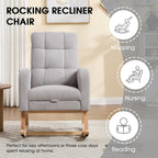 Nursing Rocking Chair, Nursery Glider with Footrest (Grey Retro) | Corduroy Upholstered Accent Rocking Armchair with High Back & Side Pockets for Living Room Bedroom Office Nursery
