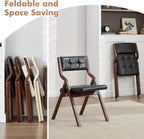 2-Pack Folding Dining Chairs with Cushion,Faux Leather Padded Foldable Dining Chairs,Portable Wooden Folding Chairs for Dining Rooms Kitchen Wedding and Party Indoor Black