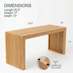 Bamboo Natural 36 inch Wooden Bench, Small Wood Benches for Entryway, Living & Dining Room, Kitchen, Bedroom, Bathroom, Hallway, Front Door, For Indoor & Outdoor Patio Use, Mid Century Modern Decor