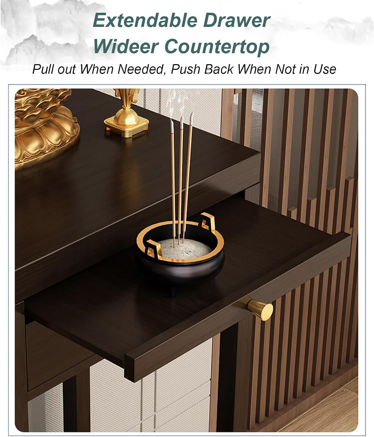 Meditation Buddhist Altar Table, Entry Console Table with Storage, Bamboo Pooja Mandir, Chinese Altar Pooja Table for Incense and Pray(30x30x101cm/12x12x40in)