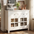 36” Buffet Cabinet Sideboard, Coffee Bar Storage Cabinet with Drawers and Display Glass Doors, Farmhouse Kitchen Credenza with Adjustable Shelves for Kitchen, Living Room, Vintage White