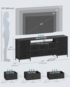 SONGMICS BELLAH Collection - TV Stand for TVs Up to 70 Inches, Dresser for Bedroom, Living Room, Chest of Drawers, Steel, 11 Drawers and Shelf, Modern, Ink Black ULGS043B101S