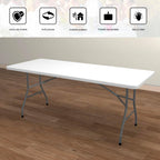 2 PCS 70.8" W X 29" D X 29" H - 6 ft White Folding Table White Portable Heavy Duty Plastic Fold-in-Half Utility Foldable Table for Camp，Picnic & Party