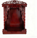 Solid Wood Buddhist Altar Cabinet & Pooja Mandir for Home, 2-in-1 Wall Mounted or Desktop Meditation Shrine Table with Pull-Out Storage Tray, Hand-Carved Buddha Temple (Rosewood, 16.5" H/42cm)
