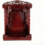 Solid Wood Buddhist Altar Cabinet & Pooja Mandir for Home, 2-in-1 Wall Mounted or Desktop Meditation Shrine Table with Pull-Out Storage Tray, Hand-Carved Buddha Temple (Rosewood, 16.5" H/42cm)