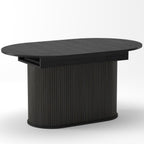 WILLIAMSPACE 70.86" Oval Extendable Dining Table with Striped Legs for 6 to 8, Modern Wooden Kitchen Table with Extension Leaves, Mid Century Dining Room Table, Easy Assemble (55.11"-70.86", Black)
