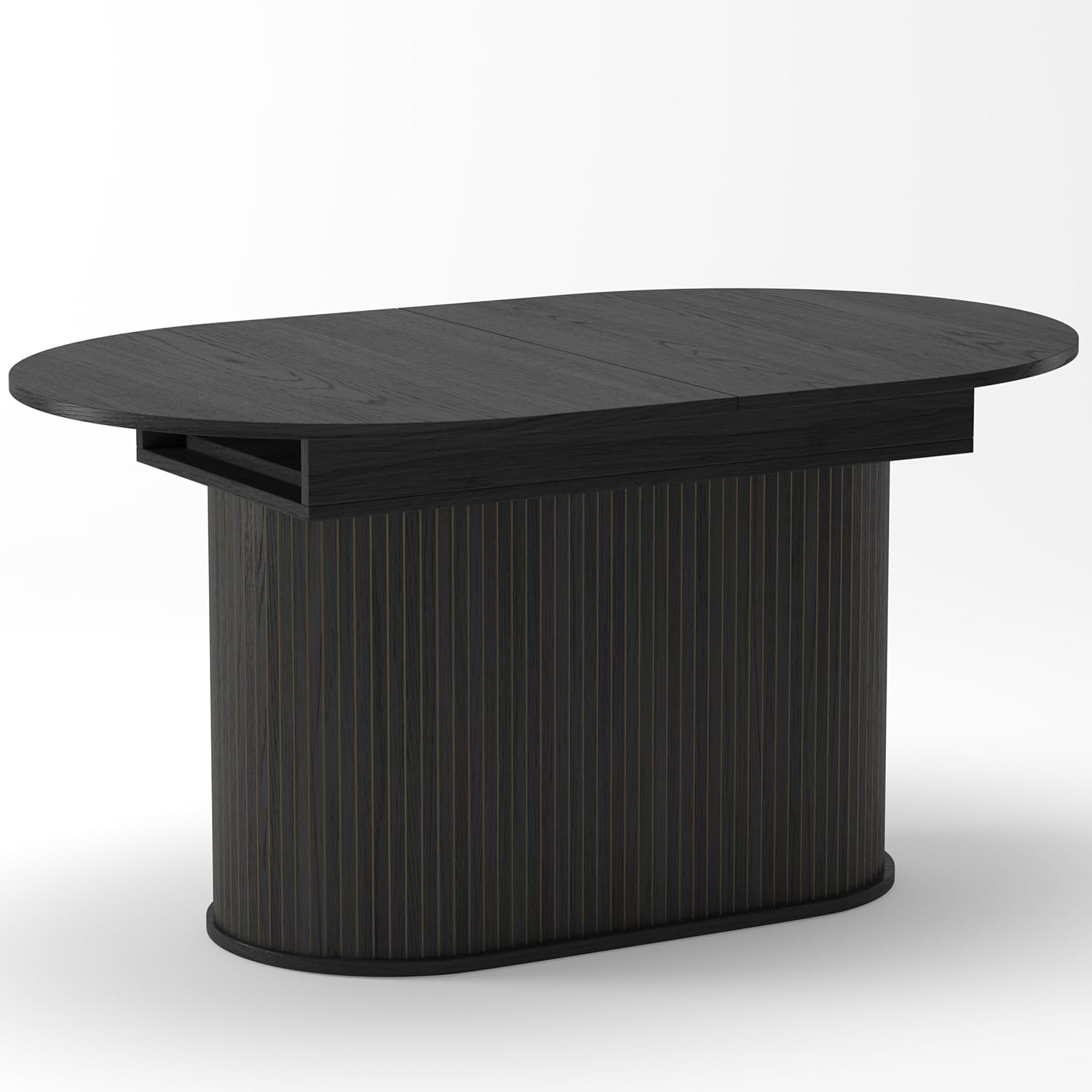 WILLIAMSPACE 70.86" Oval Extendable Dining Table with Striped Legs for 6 to 8, Modern Wooden Kitchen Table with Extension Leaves, Mid Century Dining Room Table, Easy Assemble (55.11"-70.86", Black)