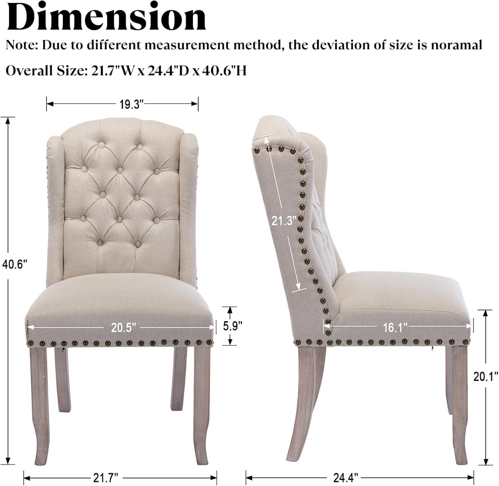Ya-Home Modern Tufted Dining Chairs Set of 8, Upholstered Kitchen Side Accent Chairs with Wingback Nail Trims Wood Legs, Farmhouse Guest Chairs for Dining/Living Room, Linen Beige