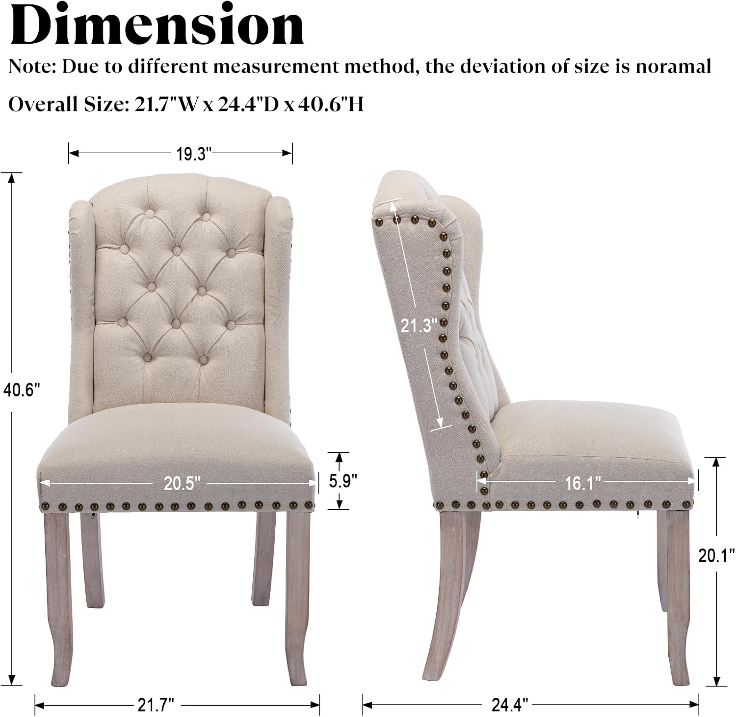 Ya-Home Modern Tufted Dining Chairs Set of 8, Upholstered Kitchen Side Accent Chairs with Wingback Nail Trims Wood Legs, Farmhouse Guest Chairs for Dining/Living Room, Linen Beige
