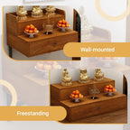 Solid Wood Wall Mounted Altar Table with Pull-Out Drawer for Incense & Meditation Personal Shrine Stand Prayer Altar Cabinet with Storage for Home(Teak color,50*40*30cm/19.7*15.7*11.8in)