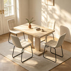 Modern 5-Piece Dining Table Set for 4, 46" Pedestal Dining Room Table with 4 Leather Chairs, Small Space Saving Kitchen Table Set, Natural Wood Finish Rectangle Table for Home & Apartment