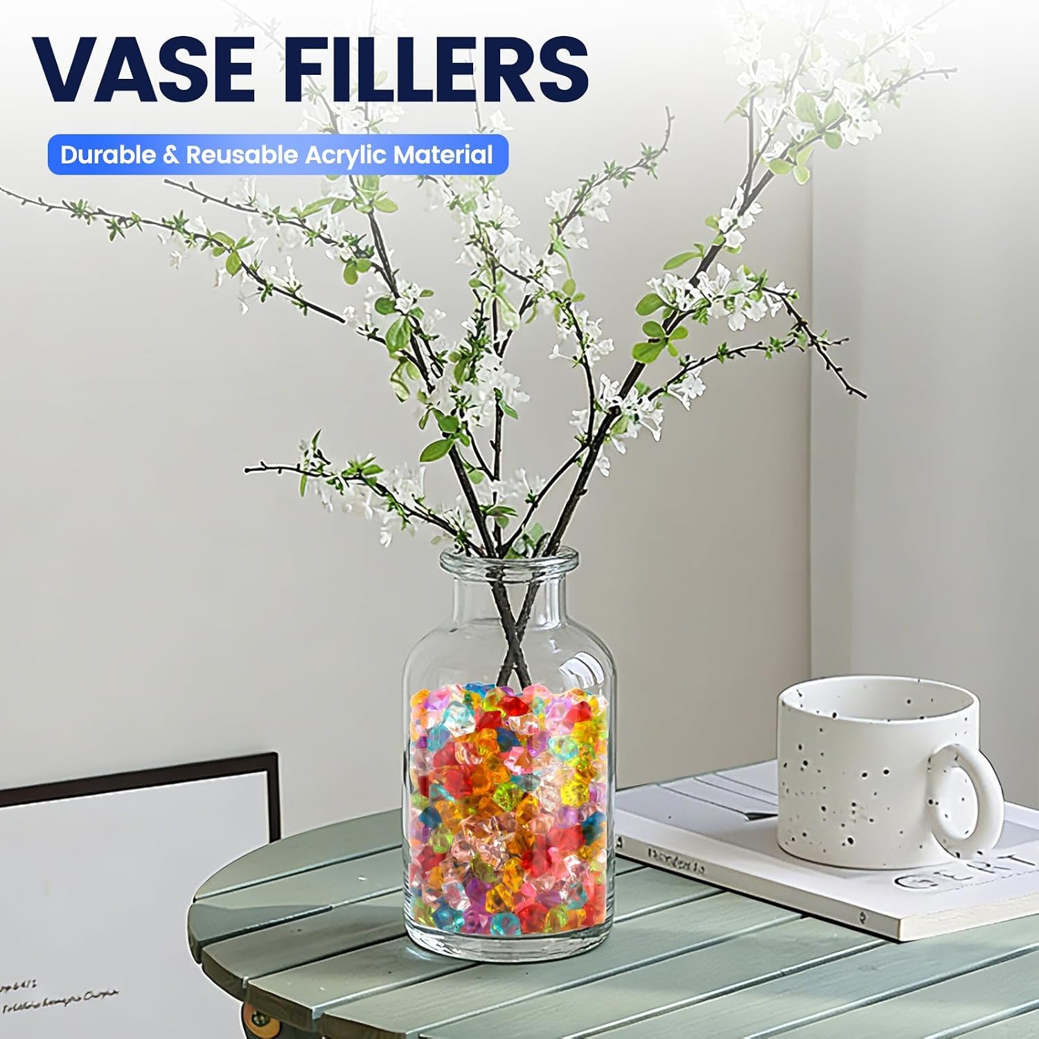 600PCS Multicolored Fake Gems, Crushed Ice Rocks Acrylic Diamond Crystals for Vase Fillers, Home Decoration, Wedding, Crafting, Sensory Bin Filler, Table Scatter (Multicolored)