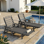 Mdeam 6-Position Pool Outdoor Lounge Chairs Set of 2, 22" W Oversized Adjustable Chaise Lounger 500LBS Capacity, HDPE Furniture Tanning Chair with Wheels & Cup Holder for Outside Patio Deck, Dark Grey