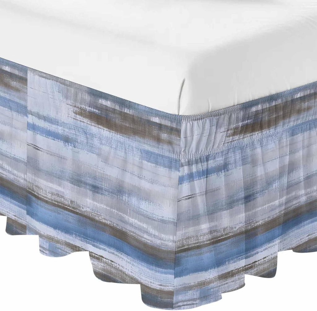 Grey Blue Paint Bed Skirt Queen Size 16" Drop Watercolor Abstract Light Blue Stripes Ruffled Wrap Around Bed Skirts Adjustable Elastic Bedskirt Dust Ruffle for Queen King California King Bed