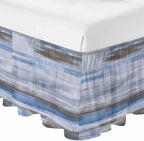 Grey Blue Paint Bed Skirt Queen Size 16" Drop Watercolor Abstract Light Blue Stripes Ruffled Wrap Around Bed Skirts Adjustable Elastic Bedskirt Dust Ruffle for Queen King California King Bed