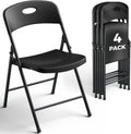 4 Pack Black Folding Chair, Plastic Portable Stackable Commercial Seats with Steel Frame 350lb, Heavy Duty Foldable Chair for Indoor and Outdoor, Patio, Office, Picnic, Kitchen, Events