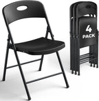 4 Pack Black Folding Chair, Plastic Portable Stackable Commercial Seats with Steel Frame 350lb, Heavy Duty Foldable Chair for Indoor and Outdoor, Patio, Office, Picnic, Kitchen, Events