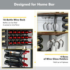LOKO Wine Rack Table, 47 Inches Industrial Wine Bar Cabinet with Wine Rack & Glass Holders, Freestanding Floor Bar Storage Cabinet for Liquor and Glasses for Home Kitchen Dining Room (Rustic Brown)