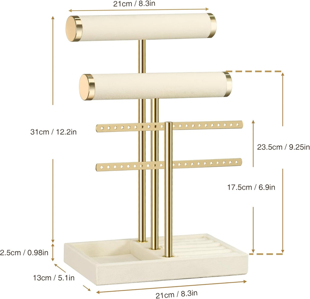 bussdis 3 Tier Bracelet Holder Display - Detachable T Bar Beige Velvet Bracelet Holder, Jewelry Holder Organizer for Bracelet, Necklace, Earrings, Rings