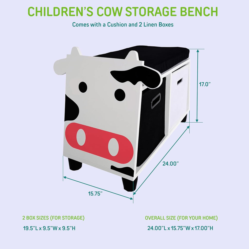 Children’s Cow Toy Storage Bench with Cushion