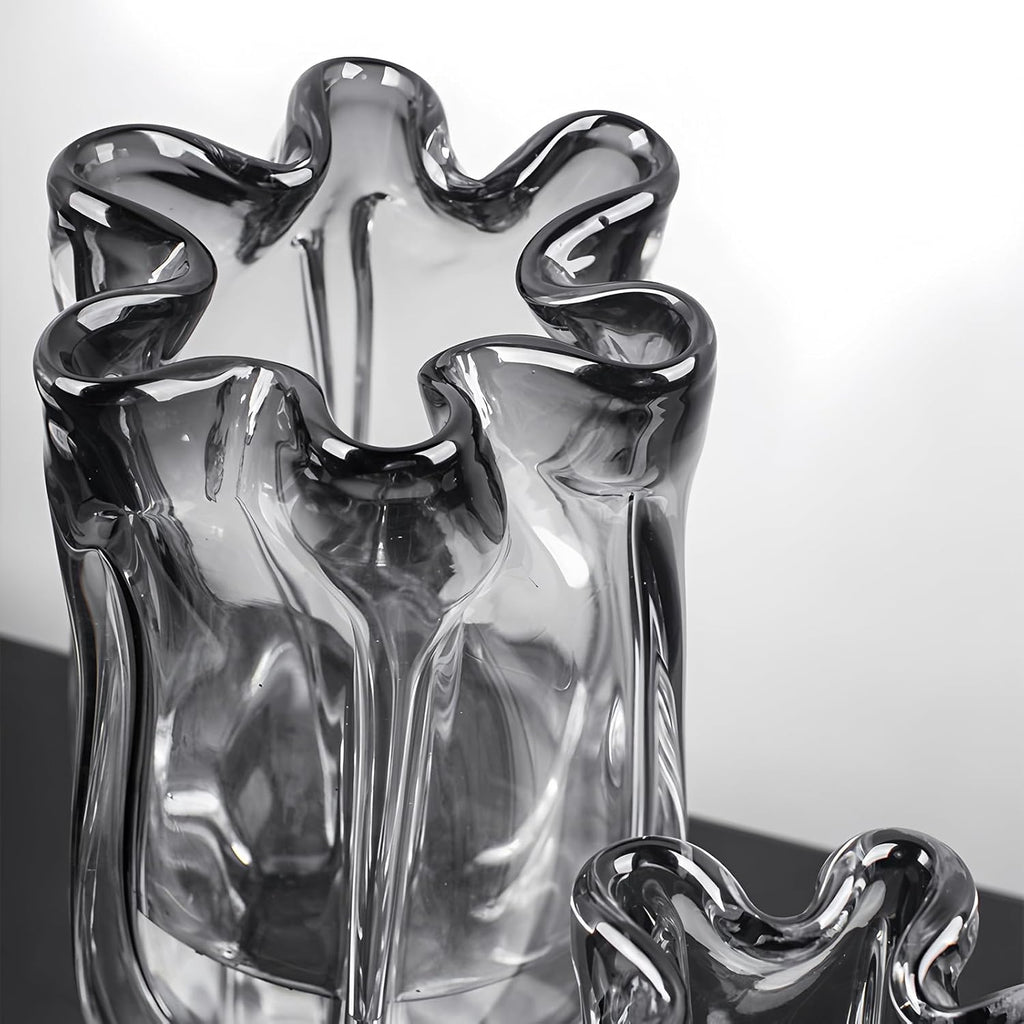Modern Black Advanced Grey Glass Vase for Flowers, Hand Blown Art Glass Glass vase,Room Decoration and Centerpiece