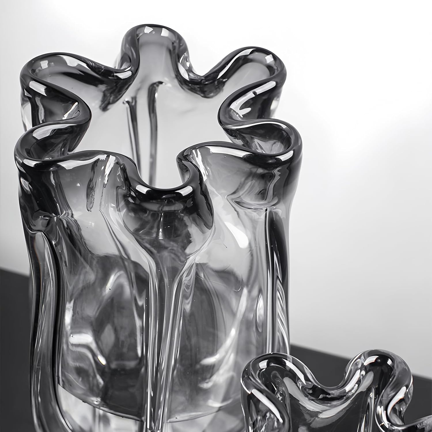 Modern Black Advanced Grey Glass Vase for Flowers, Hand Blown Art Glass Glass vase,Room Decoration and Centerpiece