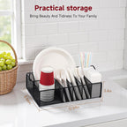 Utensil Caddy with Handle, Metal Paper Plate Holder for Kitchen Counter,Silverware Cutlery Caddy Organizer Flatware Storage for Plastic Spoon Fork Plates Napkins Cup Party Camping Black