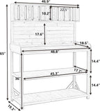 Large Wooden Farmhouse Rustic Outdoor Patio Workstation Potting Bench Table with 4 Storage Shelves and Side Hook -Natural, Natrual