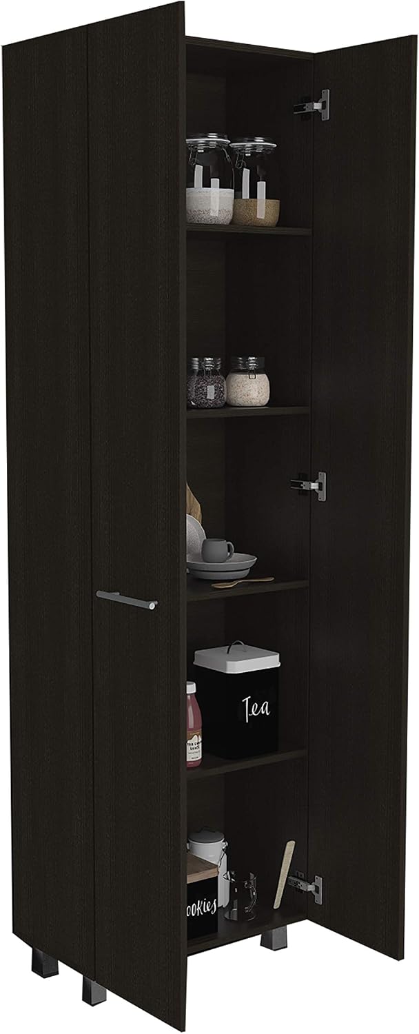 23.6" D*14.5" W*78.7" H Freestanding Kitchen Pantry with 4 Shelves, Double Door, Rectangular Storage Cabinet, Traditional, for Living Room, Dining Room, Black