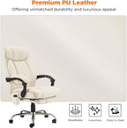 HOMREST Heated Office Chair, Beige | Vibrating Massage, Ergonomic Executive Desk Chair, Retractable Footrest and Lumbar Support, High-Back Reclining PU Leather