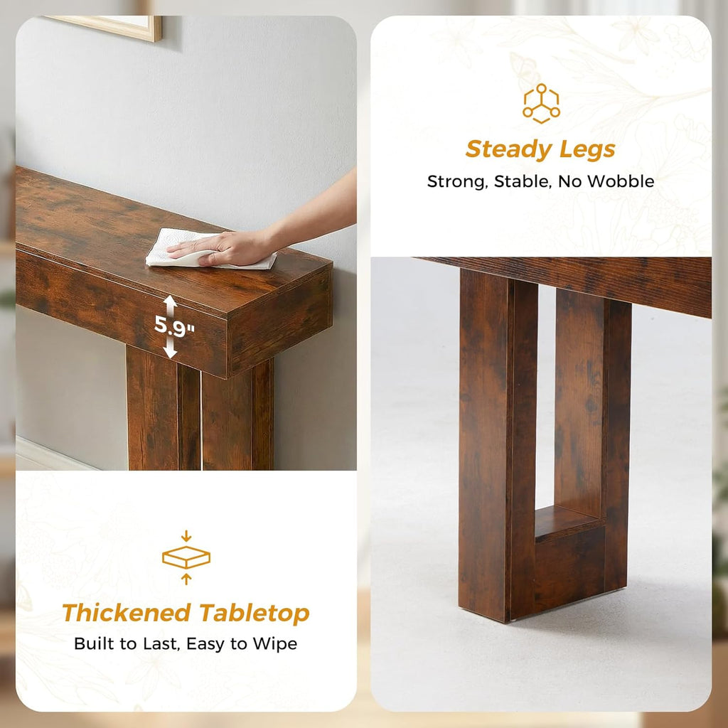 DUMOS 63 Inches Console Farmhouse Table for Entryway, Long Console Table Behind Couch, Solid Wood Narrow Entryway Table for Hallway, Living Room, Foyer, Entrance, Easy Assembly, Brown