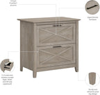 Bush Home Key West 2 Drawer Lateral File Cabinet in Washed Gray, Document Storage for Home Office, Accent Chest with Drawers