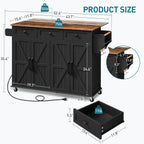 RALGEND Kitchen Island with Drop Leaf & Power Outlet, Rolling Kitchen Island Cart On Wheels, Barn Door Kitchen Island Table with Storage, Island Table for Kitchen, Black and Rustic Brown