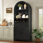Loomie 75.7" Tall Arched Wine Cabinet, Modern Bar Cabinets with Glass Holders & Wine Rack, Liquor Cabinet for Home, Kitchen Pantry W/Drawer & Shelves, Versatile Cupboard for Dining Room (Black)