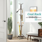Coat Rack, Coat Rack Freestanding with Umbrella Holder, Adjustable Height Shelf with 12 Hooks, Used In The Bedroom, Living Room, Office To Hang Clothes, Hats, Bags