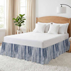 Blue Gray Ombre Bed Skirt King Size 16 Inch Drop, Adjustable Elastic Bedskirt Dust Ruffle for King Size Bed, Modern Abstract Art Oil Painting Wrap Around Bed Skirts Luxurious Pleated Bed Frame Cover