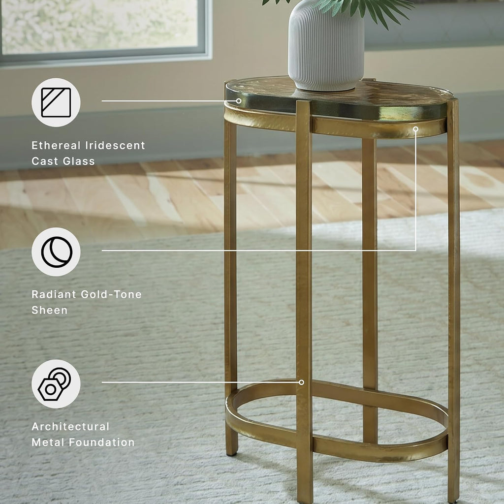 Signature Design by Ashley Porterville Modern Accent Table with Cast Glass Top, Gold