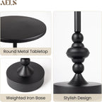 AELS Mid Century Modern Accent Drink Table, 11.8" Round Black Side Table with Metal Top and Base, Small End Table Nightstand for Living Room, Bedroom, Office, or Entryway