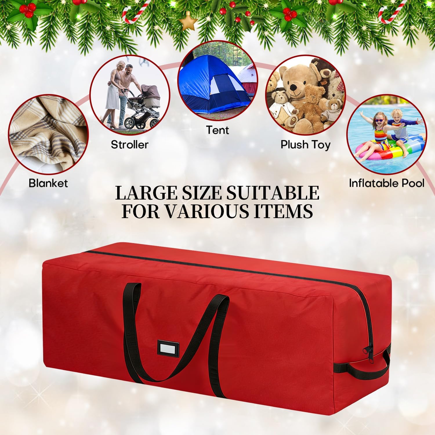 Christmas Tree Storage Bag - Fits Up to 9 Ft Large Artificial Christmas Tree, Heavy Duty 600D Oxford Cloth Xmas Tree Container with Handles & Zipper - Red
