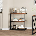 Homleke Kitchen Island with 3 Shelves, Kitchen Shelf with Large Workstation, Bakers Rack, Workbench, Metal Frame, Rustic Brown and Black